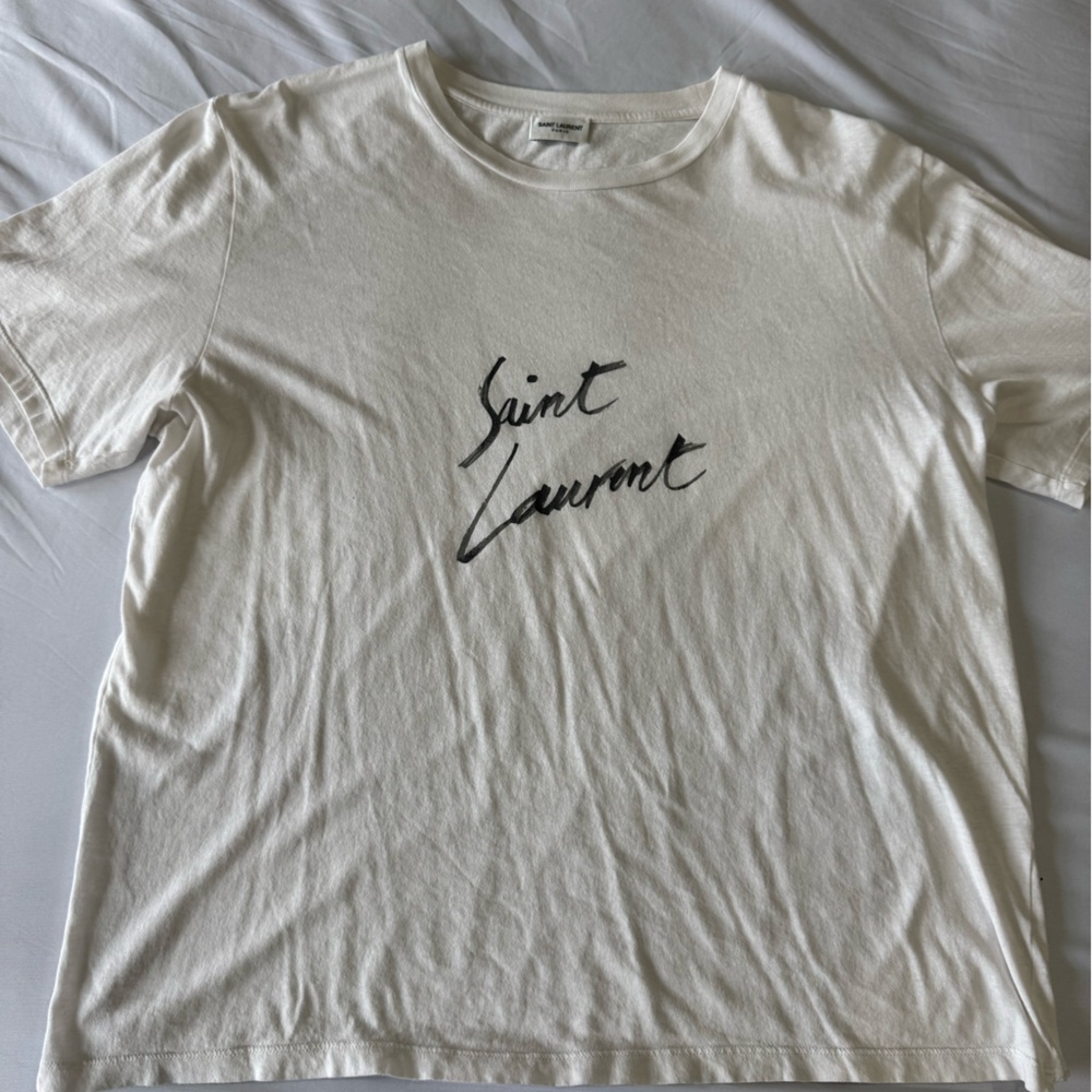 Saint Laurent White T-Shirt, Saint Laurent White Signature Logo T-Shirt
